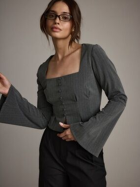 12th Tribe McGrath Grey Pinstripe Long Sleeve Top Size S